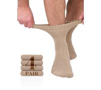 Hugh Ugoli Calcetines Tobilleros Hombre Diabéticos, 4 Pares, Calcetines de Bambú Súper Suaves y Finos, Holgados para Tobillos Hinchados, Cintura Sin Presión y Punta Sin Costura, Beige, Talla: 44-47