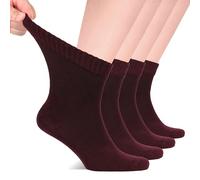 Hugh Ugoli Calcetines Tobilleros Hombre Diabéticos, 4 Pares, Calcetines de Bambú Súper Suaves y Finos, Holgados para Tobillos Hinchados, Cintura Sin Presión y Punta Sin Costura, Burdeos, Talla: 44-47