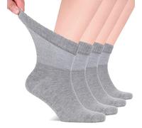 Hugh Ugoli Calcetines Tobilleros Hombre Diabéticos, 4 Pares, Calcetines de Bambú Súper Suaves y Finos, Holgados para Tobillos Hinchados, Cintura Sin Presión y Punta Sin Costura, Gris claro, 40-44
