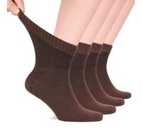 Hugh Ugoli Calcetines Tobilleros Hombre Diabéticos, 4 Pares, Calcetines de Bambú Súper Suaves y Finos, Holgados para Tobillos Hinchados, Cintura Sin Presión y Punta Sin Costura, Marrón, Talla: 40-44