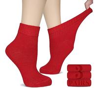 Hugh Ugoli Calcetines Tobilleros Mujer Diabéticas, 3 Pares, Calcetines de Bambú Súper Suaves y Transpirables, Holgados con Cintura Sin Presión y Punta Sin Costura, Rojo, Talla: 36-39