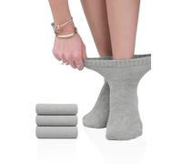Hugh Ugoli Calcetines Tobilleros Mujer Diabéticas, 3 Pares, Calcetines de Bambú Súper Suaves y Transpirables, Holgados con Cintura Sin Presión y Punta Sin Costura, Gris claro, Talla: 40-43