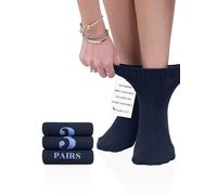 Hugh Ugoli Calcetines Tobilleros Mujer Diabéticas, 3 Pares, Calcetines de Bambú Súper Suaves y Transpirables, Holgados con Cintura Sin Presión y Punta Sin Costura, Azul marino, Talla: 36-39