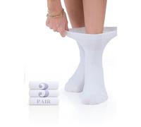 Hugh Ugoli Calcetines Tobilleros Mujer Diabéticas, 3 Pares, Calcetines de Bambú Súper Suaves y Transpirables, Holgados con Cintura Sin Presión y Punta Sin Costura, Blanco, Talla: 36-39