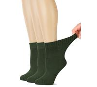 Hugh Ugoli Calcetines Tobilleros Mujer Diabéticas, 3 Pares, Calcetines de Bambú Súper Suaves y Transpirables, Holgados con Cintura Sin Presión y Punta Sin Costura, Verde oscuro, Talla: 36-39