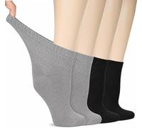Hugh Ugoli Calcetines Tobilleros Mujer Diabéticas, 4 Pares, Calcetines de Bambú Suaves y Finos, Holgados para Tobillos Hinchados, Cintura sin Presión y Punta Sin Costura, Gris claro, Negro, 40-43