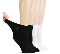 Hugh Ugoli Calcetines Tobilleros Mujer Diabéticas, 4 Pares, Calcetines de Bambú Suaves y Finos, Holgados para Tobillos Hinchados, Cintura sin Presión y Punta Sin Costura, Blanco,Negro, Talla: 36-39