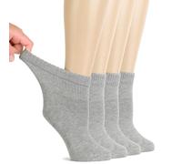 Hugh Ugoli Calcetines Tobilleros Mujer Diabéticas, 4 Pares, Calcetines de Bambú Suaves y Finos, Holgados para Tobillos Hinchados, Cintura sin Presión y Punta Sin Costura, Gris claro, Talla: 36-39