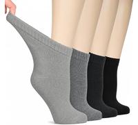 HUGH UGOLI Calcetines Tobilleros Mujer Diabéticas, 4 Pares, Calcetines de Bambú Suaves y Finos, Holgados para Tobillos Hinchados, Cintura sin Presión, Gris claro, Gris mélange, Antracita, Negro, 40-43