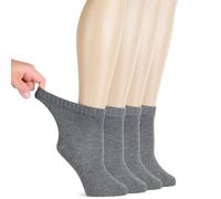 Hugh Ugoli Calcetines Tobilleros Mujer Diabéticas, 4 Pares, Calcetines de Bambú Suaves y Finos, Holgados para Tobillos Hinchados, Cintura sin Presión y Punta Sin Costura, Gris mélange, Talla: 40-43