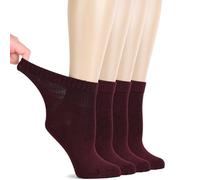 Hugh Ugoli Calcetines Tobilleros Mujer Diabéticas, 4 Pares, Calcetines de Bambú Suaves y Finos, Holgados para Tobillos Hinchados, Cintura sin Presión y Punta Sin Costura, Burdeos, Talla: 40-43