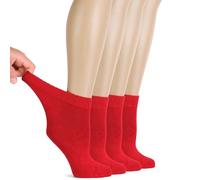 Hugh Ugoli Calcetines Tobilleros Mujer Diabéticas, 4 Pares, Calcetines de Bambú Suaves y Finos, Holgados para Tobillos Hinchados, Cintura sin Presión y Punta Sin Costura, Rojo, Talla: 36-39
