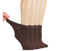 Hugh Ugoli Calcetines Tobilleros Mujer Diabéticas, 4 Pares, Calcetines de Bambú Suaves y Finos, Holgados para Tobillos Hinchados, Cintura sin Presión y Punta Sin Costura, Marrón, Talla: 40-43