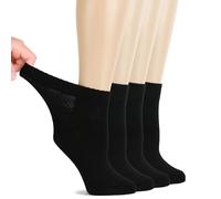 Hugh Ugoli Calcetines Tobilleros Mujer Diabéticas, 4 Pares, Calcetines de Bambú Suaves y Finos, Holgados para Tobillos Hinchados, Cintura sin Presión y Punta Sin Costura, Negro, Talla: 40-43