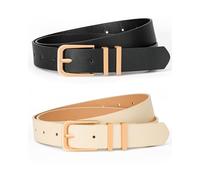 Huglux Cinturon Mujer Pack de 2 - Cinturón Estrecho Mujer Piel PU, Cinturon Fino Retro Estilo Clásico con Hebilla Aleación, Ajustables y Elegantes para Jeans | Pantalones | Vestidos | Uso Diario