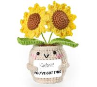 Huglux Flores de Ganchillo - Girasol en Maceta, Regalo de Apoyo Emocional Hecho a Mano, Detalle Aesthetic Eterno para Decoración de Escritorio, Aniversario y Cumpleaños, para Pareja, Amigos