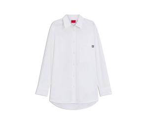 HUGO Blusa oversize fit de lona de algodón con logo bordado - StyleThe Oversize Shirt, 50515741 Blanco 32