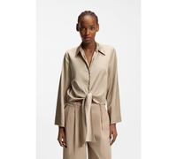 HUGO Blusa relaxed fit en satén elástico con detalle de corbata - StyleErrika, 50531538 Beige 40