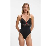 HUGO Body de encaje y malla con etiqueta con logo roja - StyleSAVANA BODYSUIT P, 50570667 Negro XL