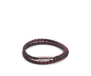 HUGO Brazalete doble de piel trenzada con cierre de la marca - StyleE-DOUBLEBRAID2-BRA, 50532309 Rojo oscuro pcs.