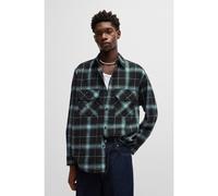 HUGO Camisa oversize fit en franela de algodón a cuadros - StyleEbolt, 50534169 Negro estampado M