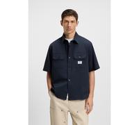 HUGO Camisa oversize fit en sarga de algodón con parche de logo - StyleEkyno, 50517871 Azul oscuro XS
