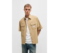 HUGO Camisa oversize fit en sarga de algodón con parche de logo - StyleEkyno, 50517871 Beige XS