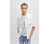 HUGO Camisa oversize fit en sarga de algodón con parche de logo - StyleEkyno, 50517871 Blanco XS