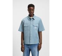 HUGO Camisa oversize fit en sarga de algodón con parche de logo - StyleEkyno, 50517871 Celeste S