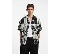 HUGO Camisa oversize fit estampada con cuello cubano - StyleExolino, 50566051 Negro L