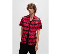 HUGO Camisa relaxed fit de algodón con logo ahumado estampado - StyleEllino, 50534240 Negro / Rojo M