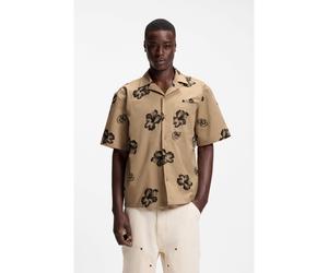 HUGO Camisa relaxed fit en algodón elástico con estampado de hibisco - StyleEligino, 50539135 Beige estampado L
