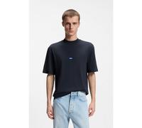 HUGO Camiseta de algodón con cuello de canalé e insignia con logo - StyleNieros, 50509991 Azul oscuro L