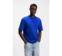 HUGO Camiseta de algodón con cuello de canalé e insignia con logo - StyleNieros, 50509991 Azul S