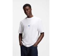 HUGO Camiseta de algodón con cuello de canalé e insignia con logo - StyleNieros, 50509991 Blanco L