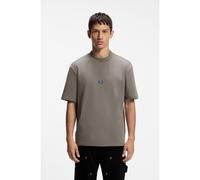 HUGO Camiseta de algodón con cuello de canalé e insignia con logo - StyleNieros, 50509991 Gris S