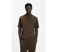 HUGO Camiseta de algodón con cuello de canalé e insignia con logo - StyleNieros, 50509991 Marrón oscuro S