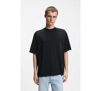 HUGO Camiseta de punto de algodón a rayas con logo Happy HUGO - StyleNorayati, 50556404 Negro M