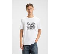 HUGO Camiseta de punto de algodón con ilustración de logo - StyleDiwom, 50548565 Blanco M