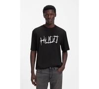 HUGO Camiseta de punto de algodón con ilustración de logo - StyleNamerix, 50554350 Negro S