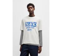 HUGO Camiseta de punto de algodón con ilustración de logo - StyleNugocrea, 50533329 Natural XL