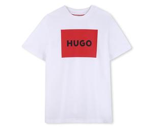HUGO Camiseta para chico adolescente con logotipo grande, de algodón, Blanco, 10 años