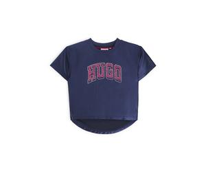 HUGO Camiseta para niños en tejido brillante con logo de estilo universitario - StyleG00222/84N04A, G00222 Azul oscuro 114