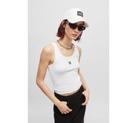 HUGO Camiseta sin mangas de canalé en mezcla de algodón con logo apilado bordado - StyleDatamia, 50514489 Blanco XL