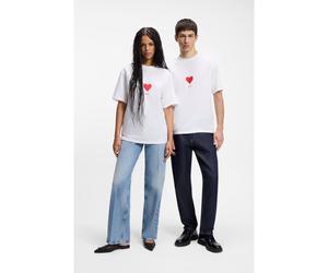 HUGO Camiseta unisex de punto de algodón con estampado de corazones de origami - StyleDalentin, 50553429 Blanco XXL
