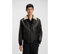 HUGO Cazadora de aviador de piel con cuello de imitación de piel - StyleLoran, 50521030 Marrón oscuro M