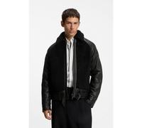 HUGO Cazadora de piel con cinturón y paneles de piel de borrego - StyleLaran, 50567438 Negro XXL
