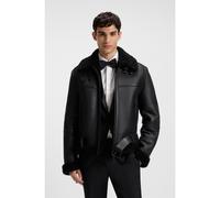 HUGO Cazadora de piel con ribetes de zalea - StyleLarford, 50546494 Negro S
