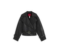 HUGO Chaqueta de piel relaxed fit con cinturón - StyleLanitte, 50560068 Negro XS