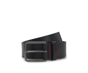 HUGO Cinturón de piel para hombre Gerik-Lam Sz35 con hebilla, Negro, 115 cm